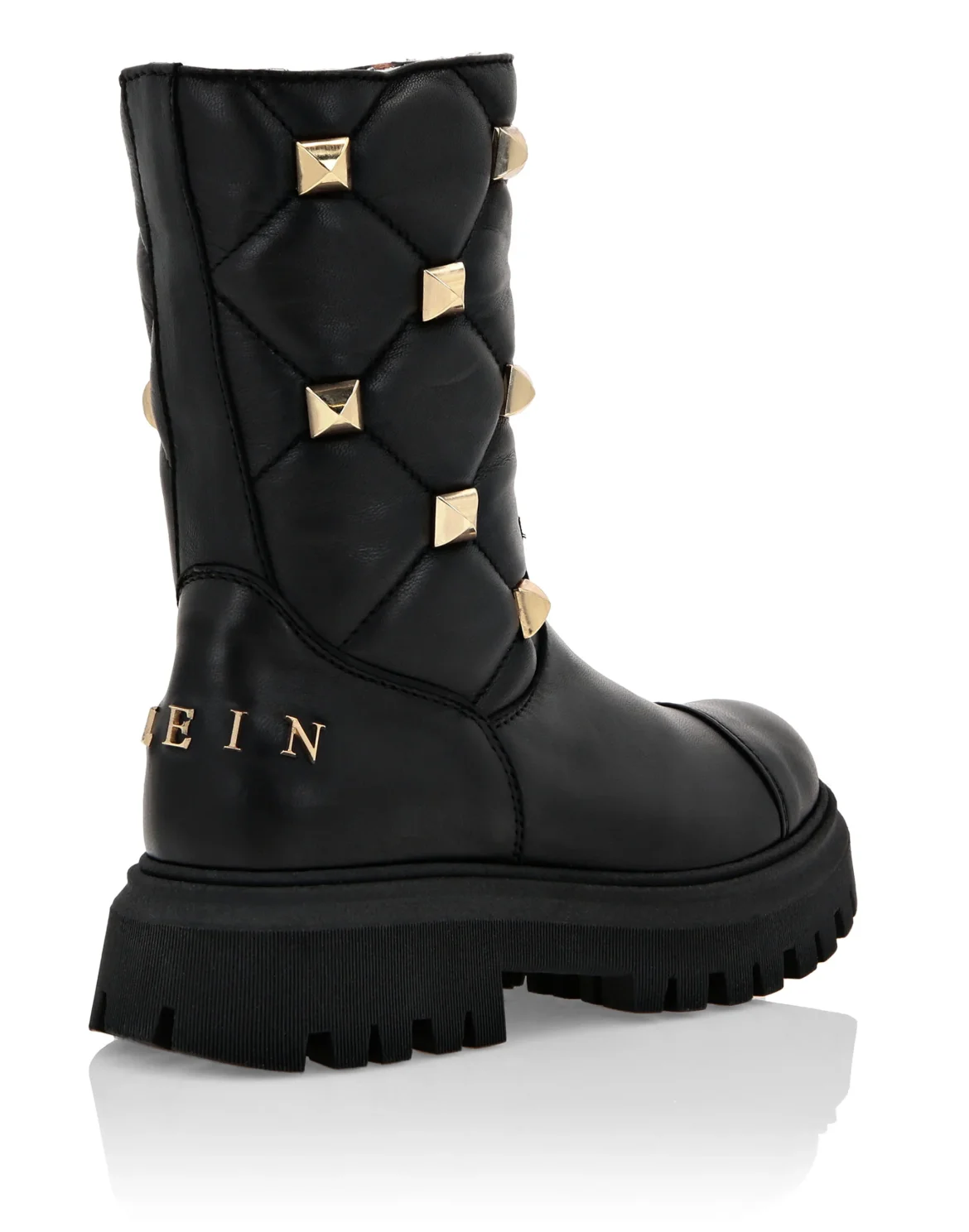 QUILTED LEATHER BOOTS PLEIN AND STUDS, цвет: Черный
