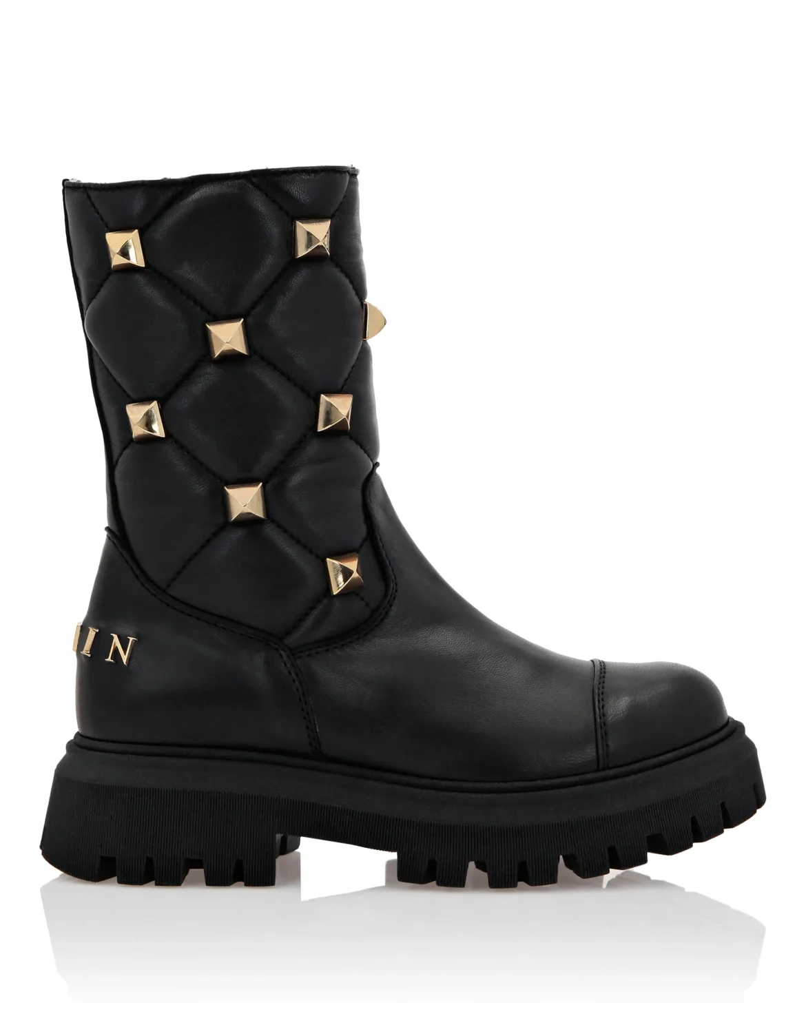 QUILTED LEATHER BOOTS PLEIN AND STUDS, цвет: Черный