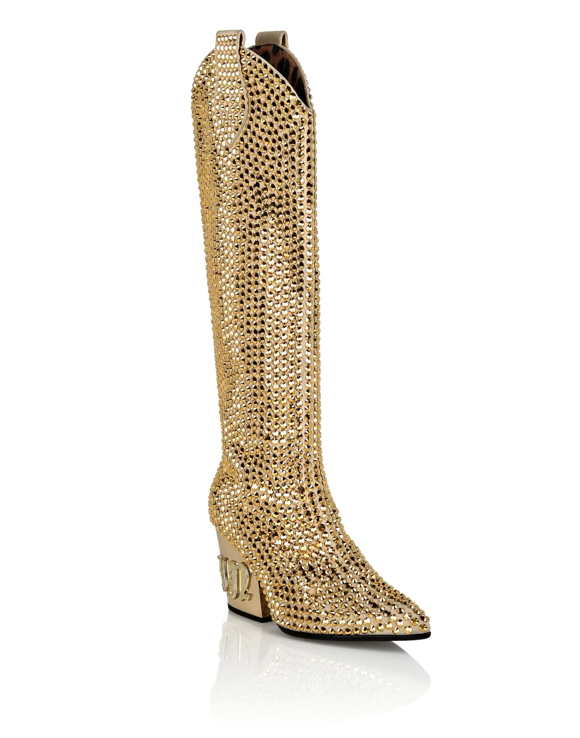 CowBoy Mid-Heel Boots  Gothic Plein with Crystals, цвет: Золотой