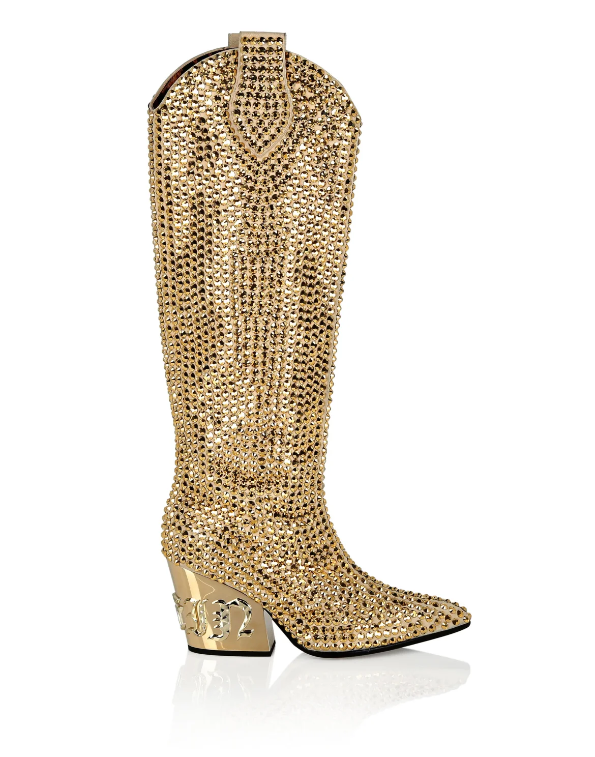 CowBoy Mid-Heel Boots  Gothic Plein with Crystals, цвет: Золотой