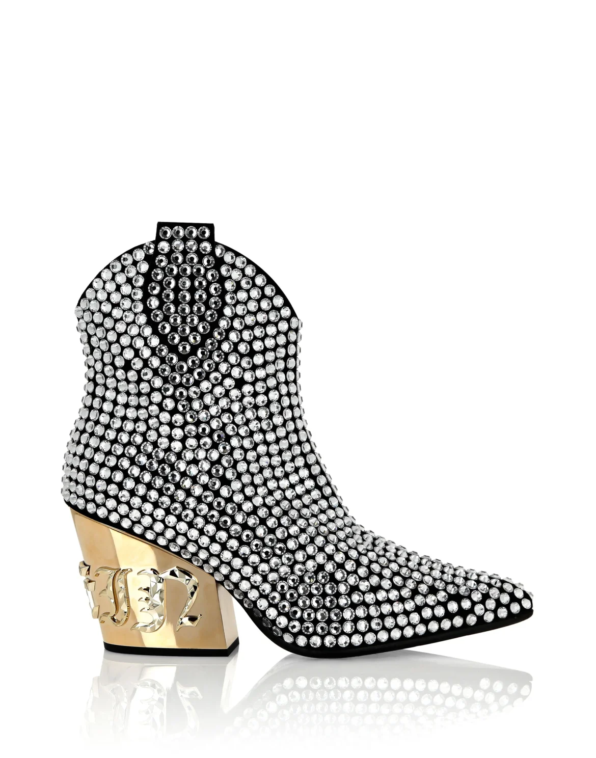 CowBoy Mid-Heel Boots  Gothic Plein with Crystals, цвет: Серебристый