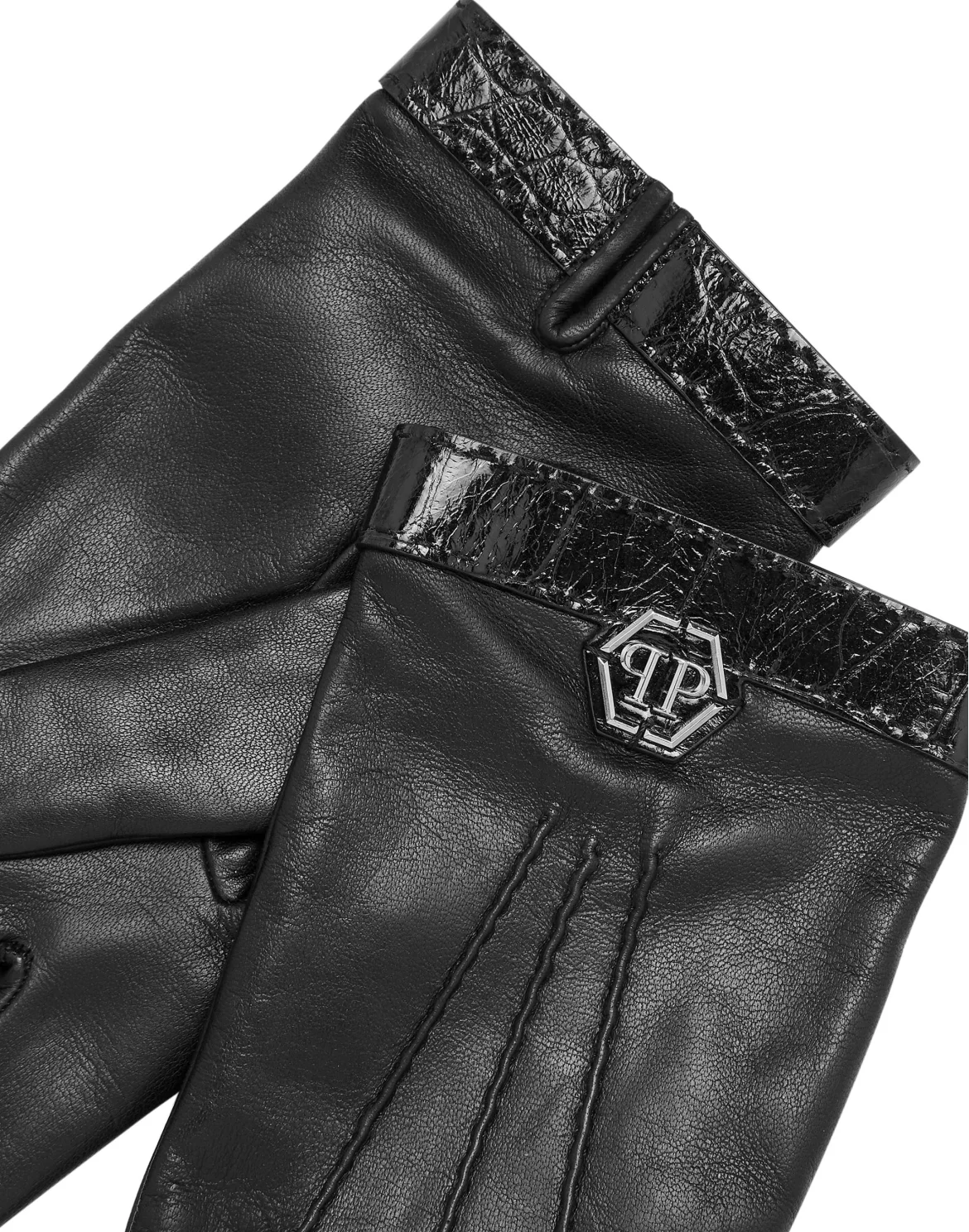 Leather Mid-Gloves Hexagon, цвет: Черный