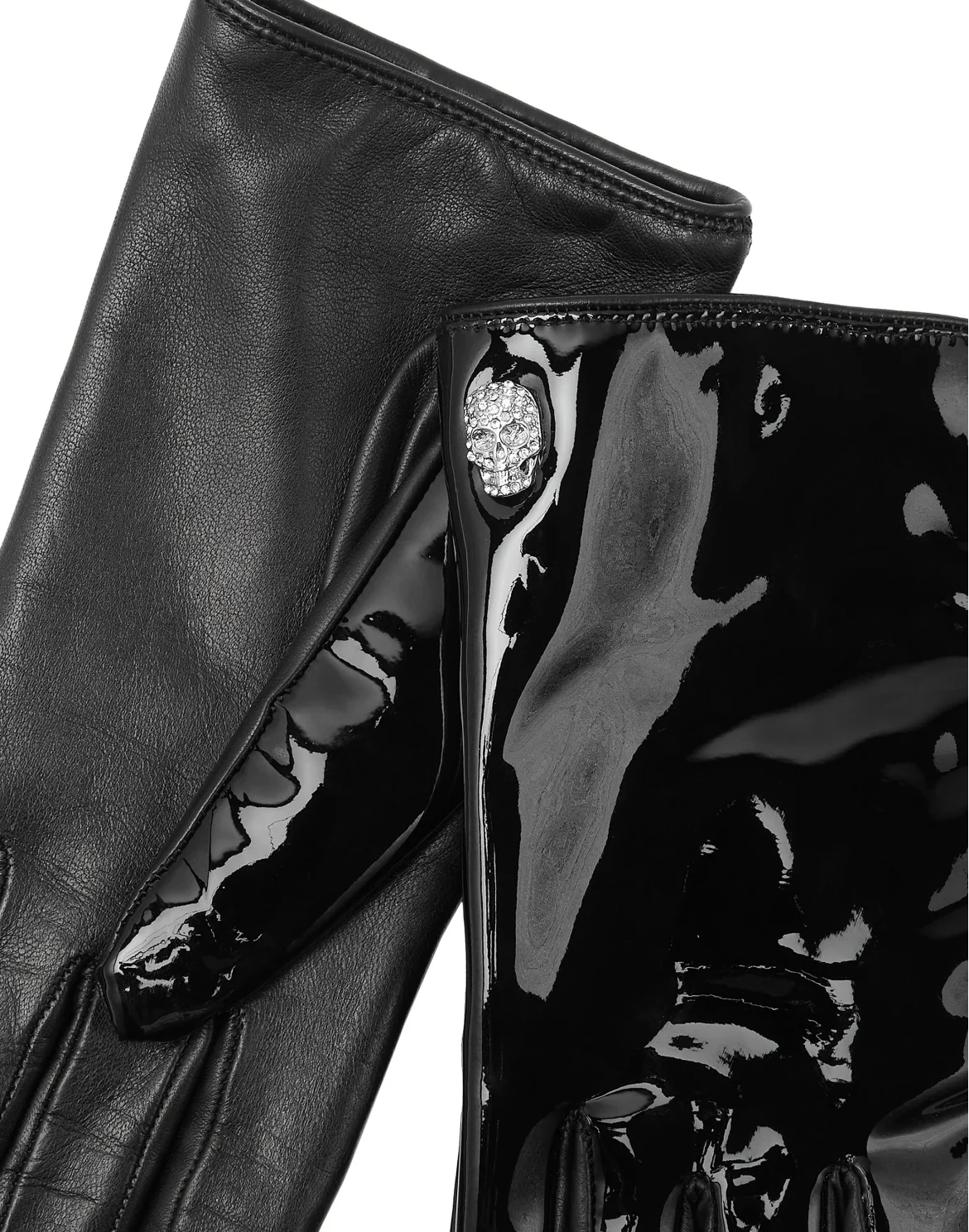 Mixed Leather Mid-Gloves Crystal Skull, цвет: Черный