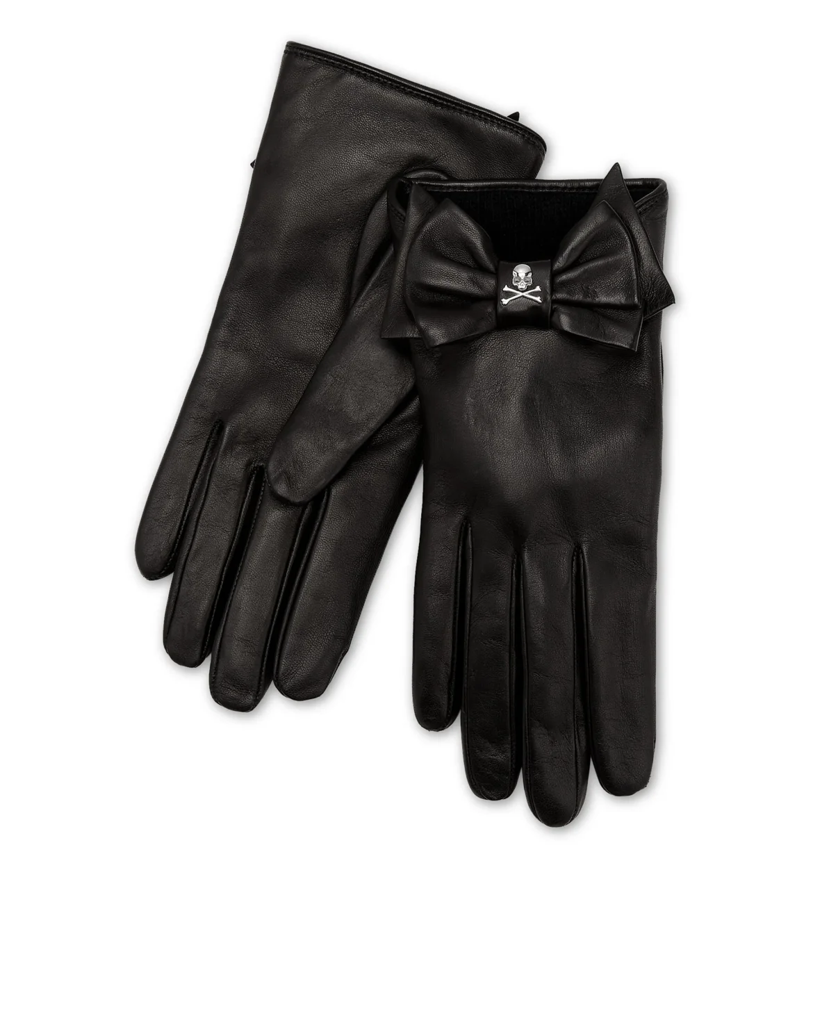 Leather Mid-Gloves Skull&Bones, цвет: Черный