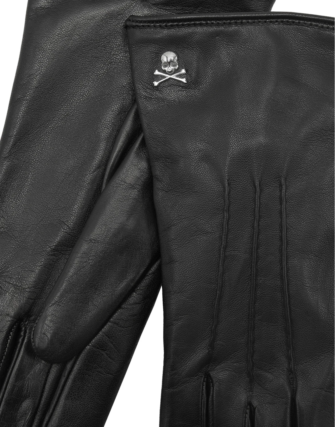 Leather Mid-Gloves Skull&Bones, цвет: Черный