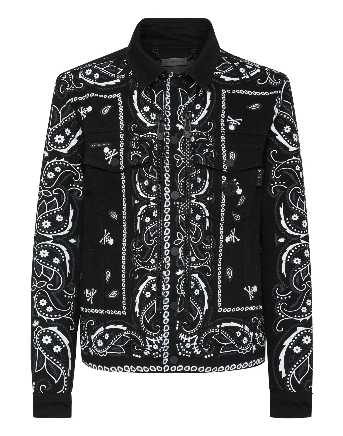 Embroidered Denim Jacket Paisley Bandana, цвет: Черный