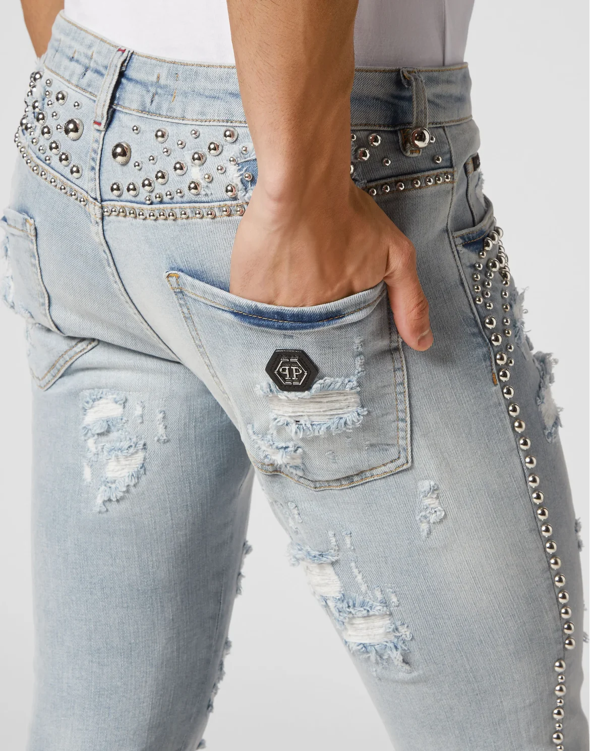 Denim Trousers Super Straight Cut Fit Studs, цвет: Голубой