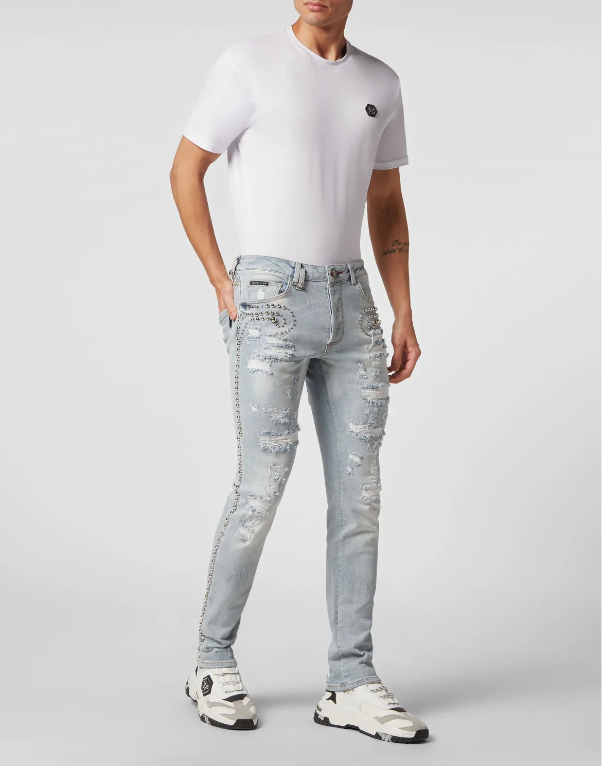 Denim Trousers Super Straight Cut Fit Studs, цвет: Голубой
