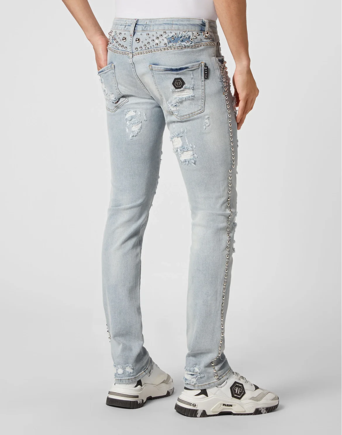 Denim Trousers Super Straight Cut Fit Studs, цвет: Голубой