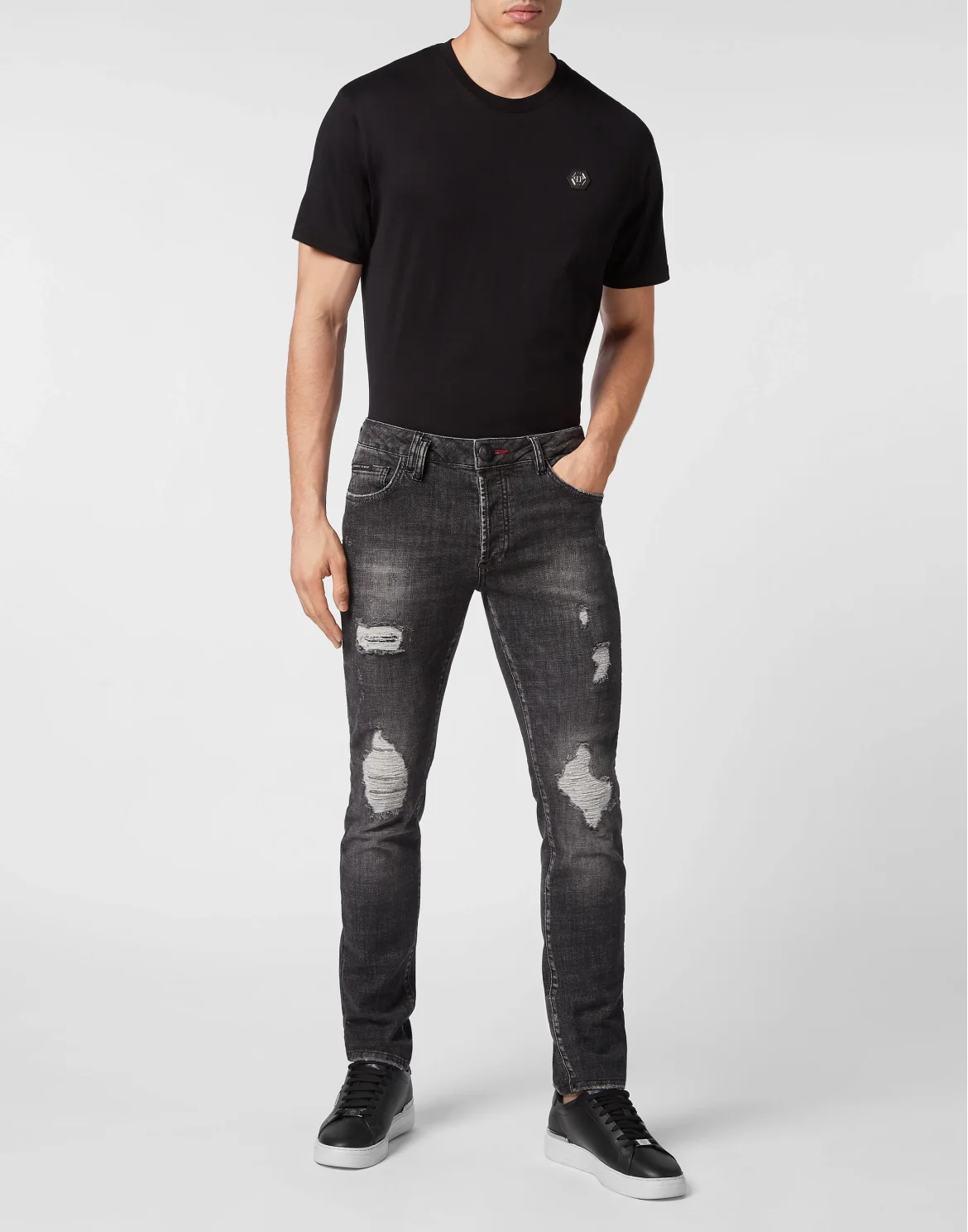 Embroidered Denim Trousers Super Straight Cut Skull, цвет: Черный