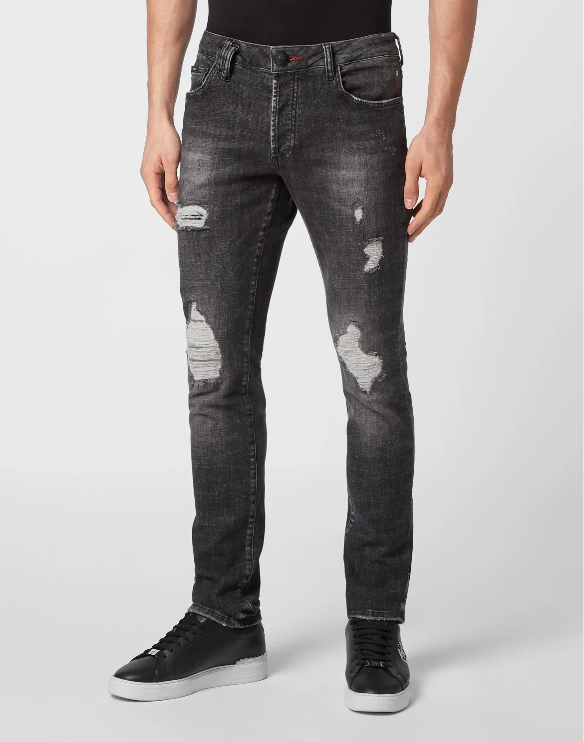 Embroidered Denim Trousers Super Straight Cut Skull, цвет: Черный