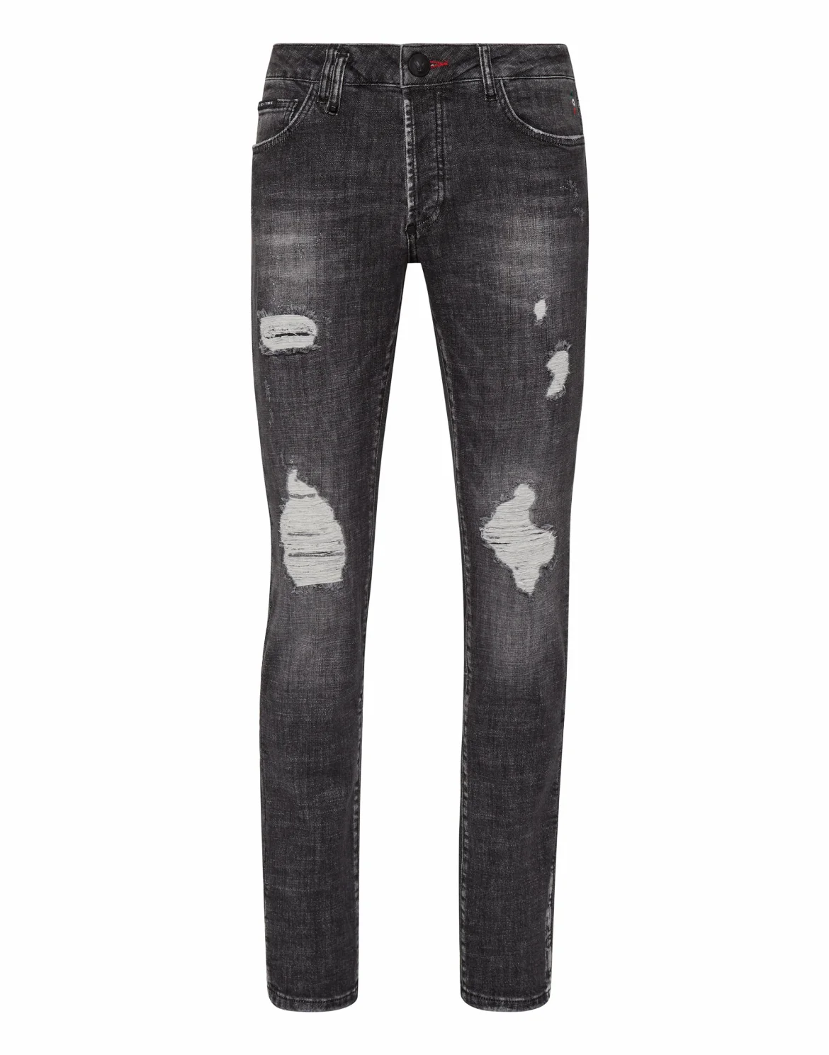 Embroidered Denim Trousers Super Straight Cut Skull, цвет: Черный