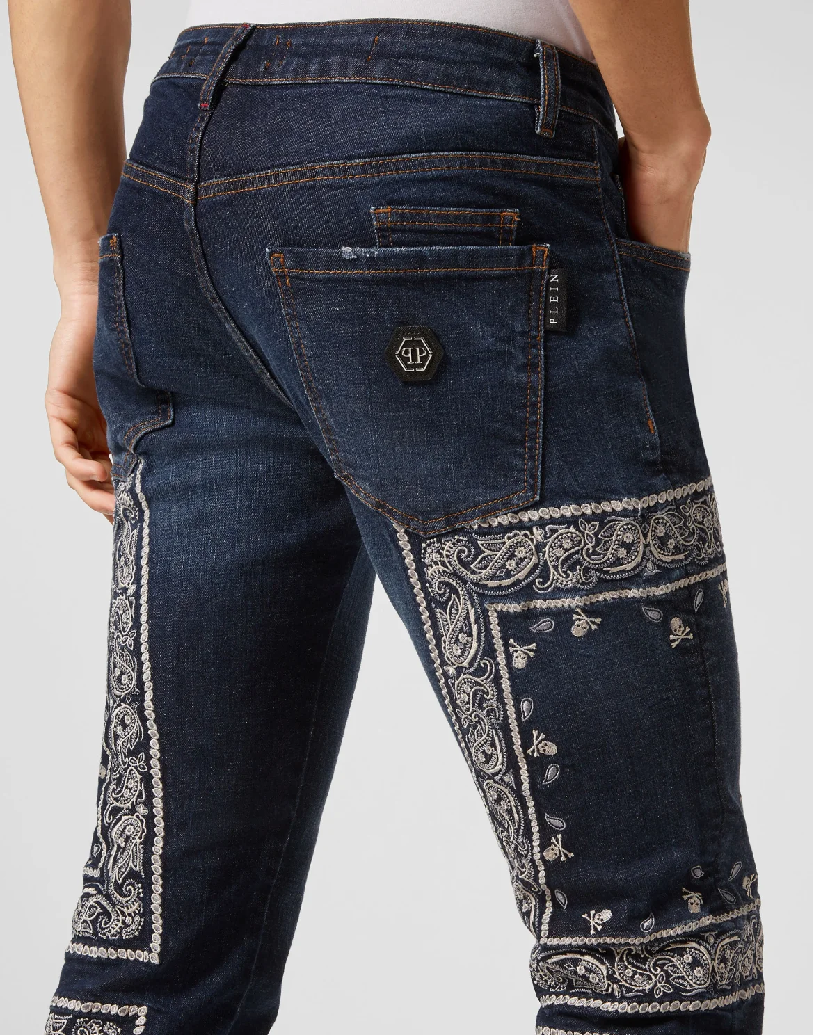 Embroidered Denim Trousers Super Straight Cut Paisley Bandana, цвет: Синий