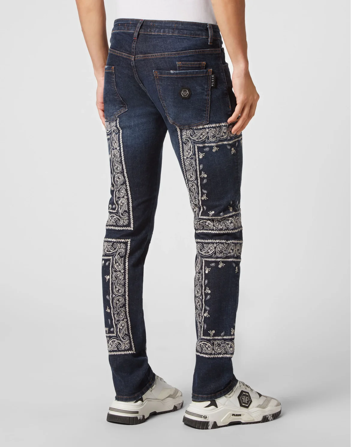 Embroidered Denim Trousers Super Straight Cut Paisley Bandana, цвет: Синий