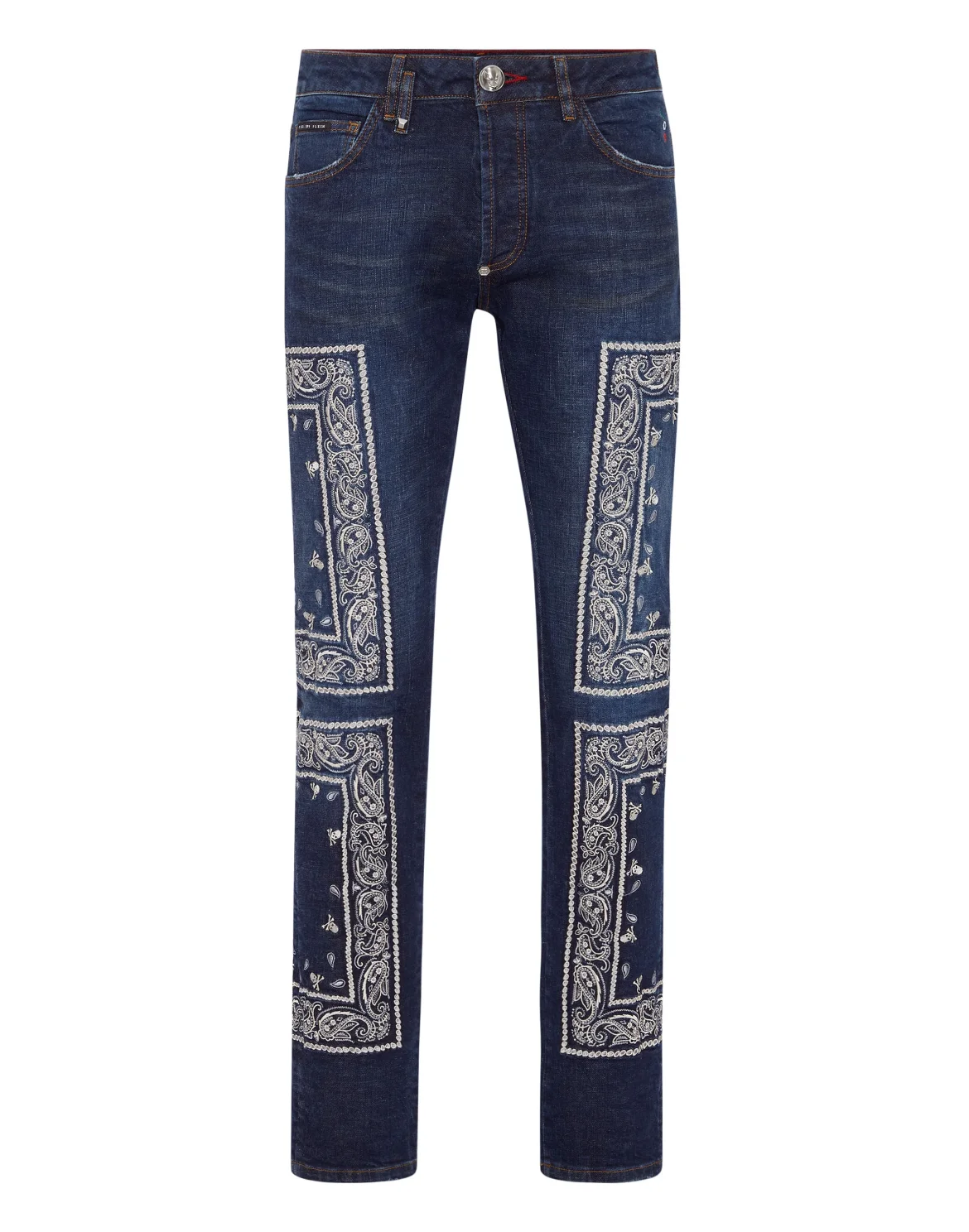 Embroidered Denim Trousers Super Straight Cut Paisley Bandana, цвет: Синий