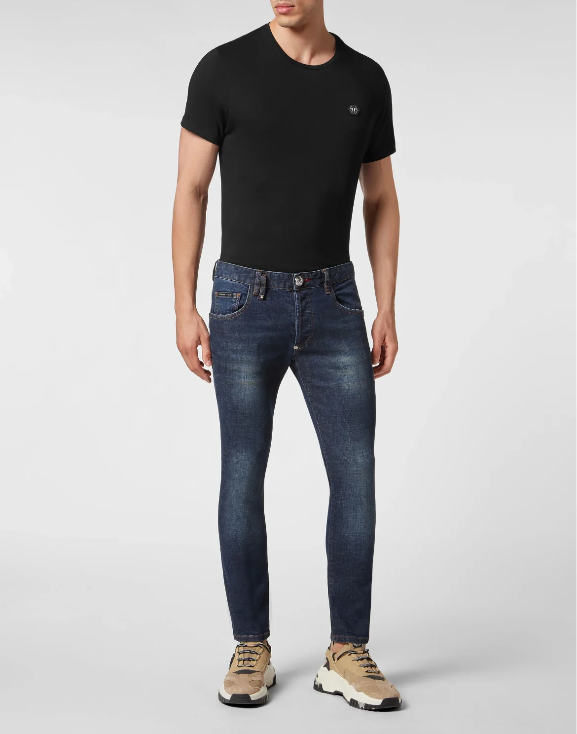 Embroidered Denim Trousers Skinny Fit Skull, цвет: Синий