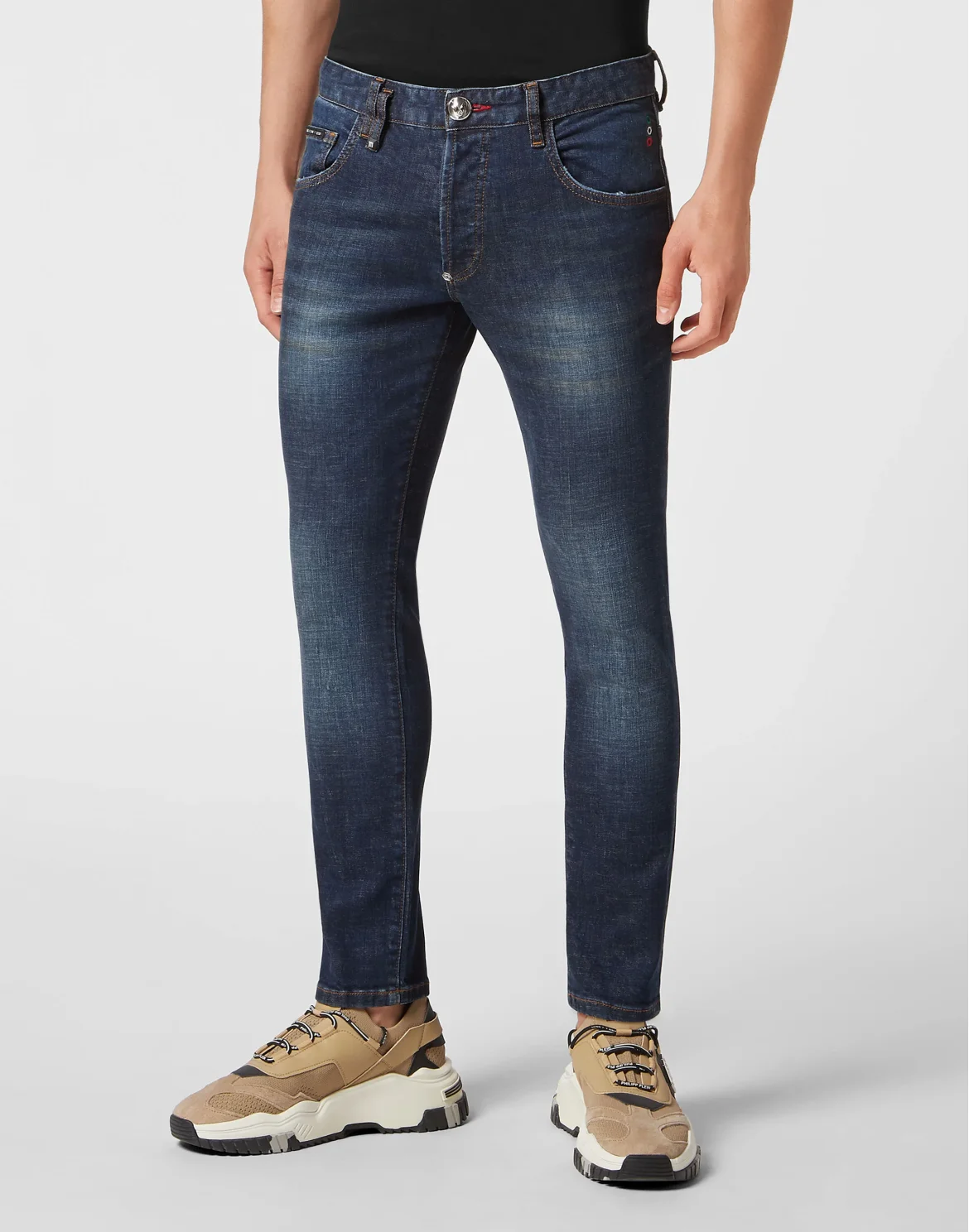 Embroidered Denim Trousers Skinny Fit Skull, цвет: Синий
