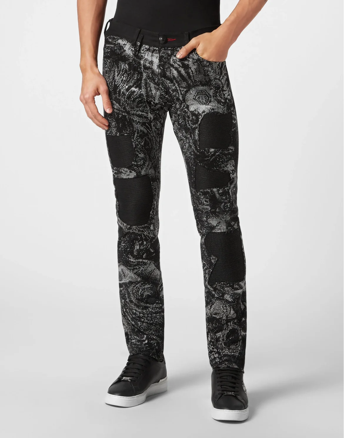 Denim Trousers Rock Star Fit with Crystals Tattoo, цвет: Черный