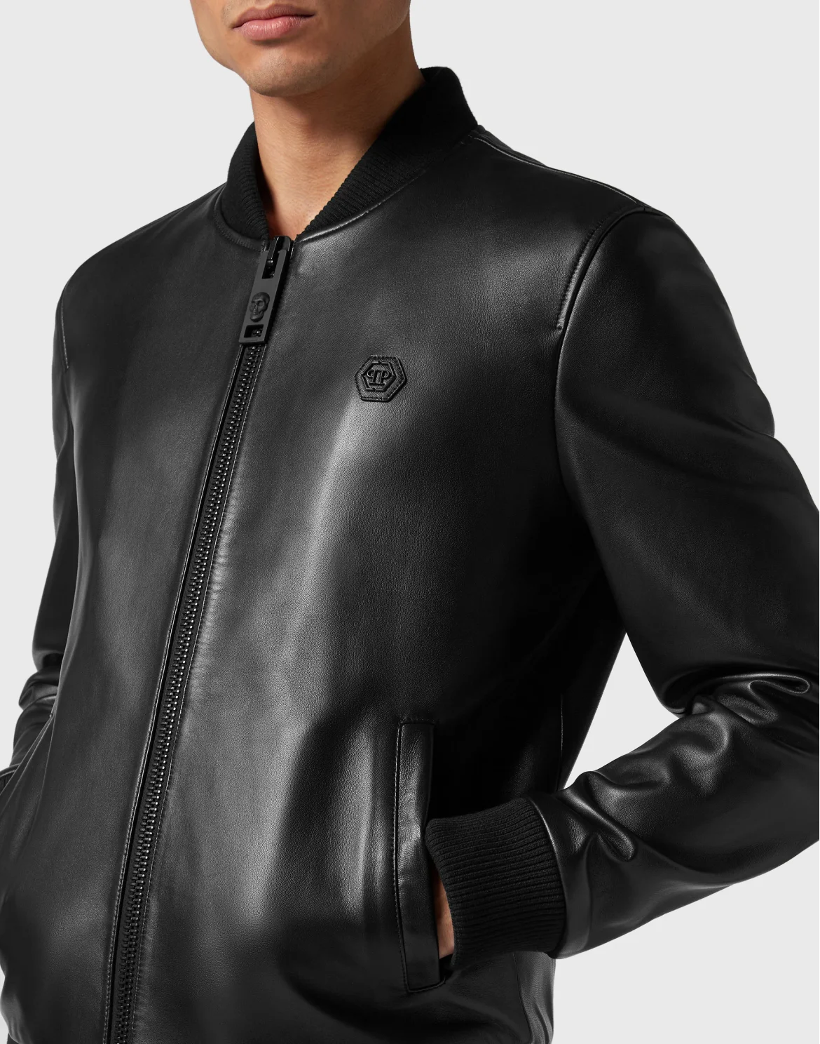 Leather Bomber with Crystals Skull&Bones, цвет: Черный