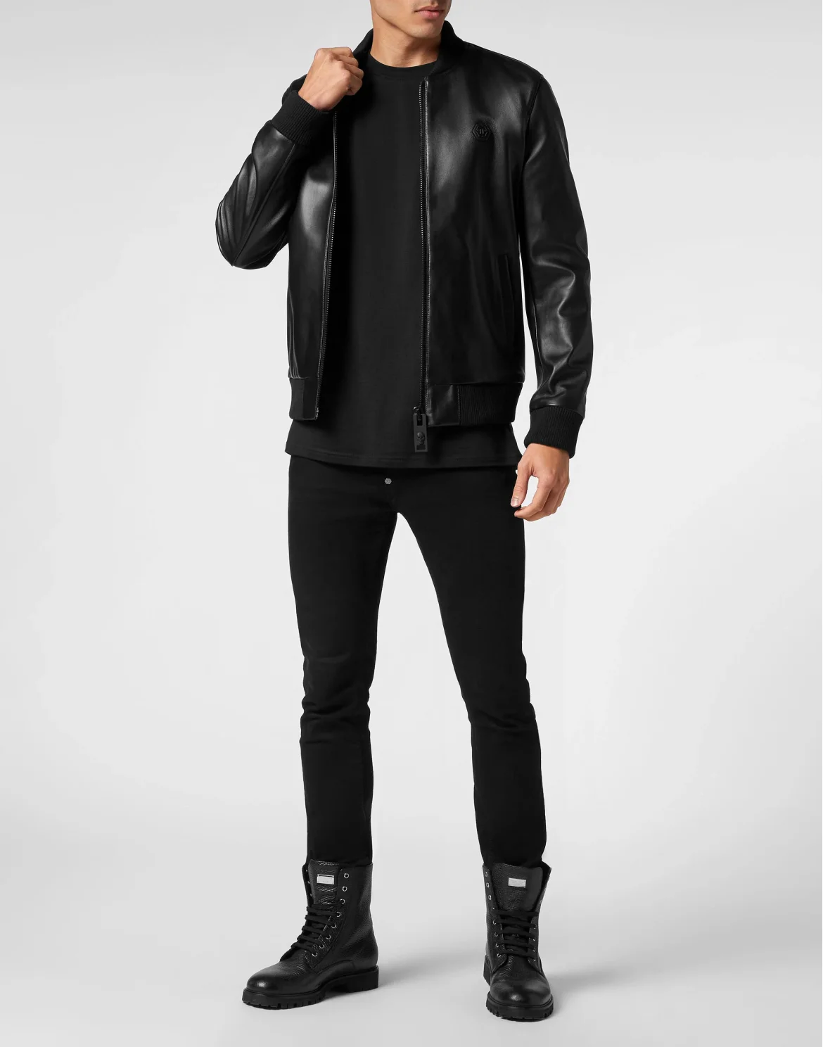 Leather Bomber with Crystals Skull&Bones, цвет: Черный
