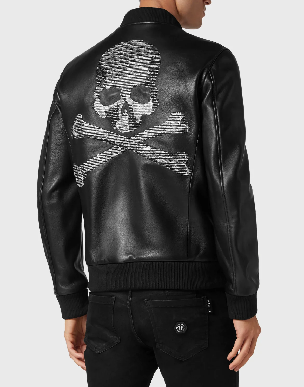 Leather Bomber with Crystals Skull&Bones, цвет: Черный