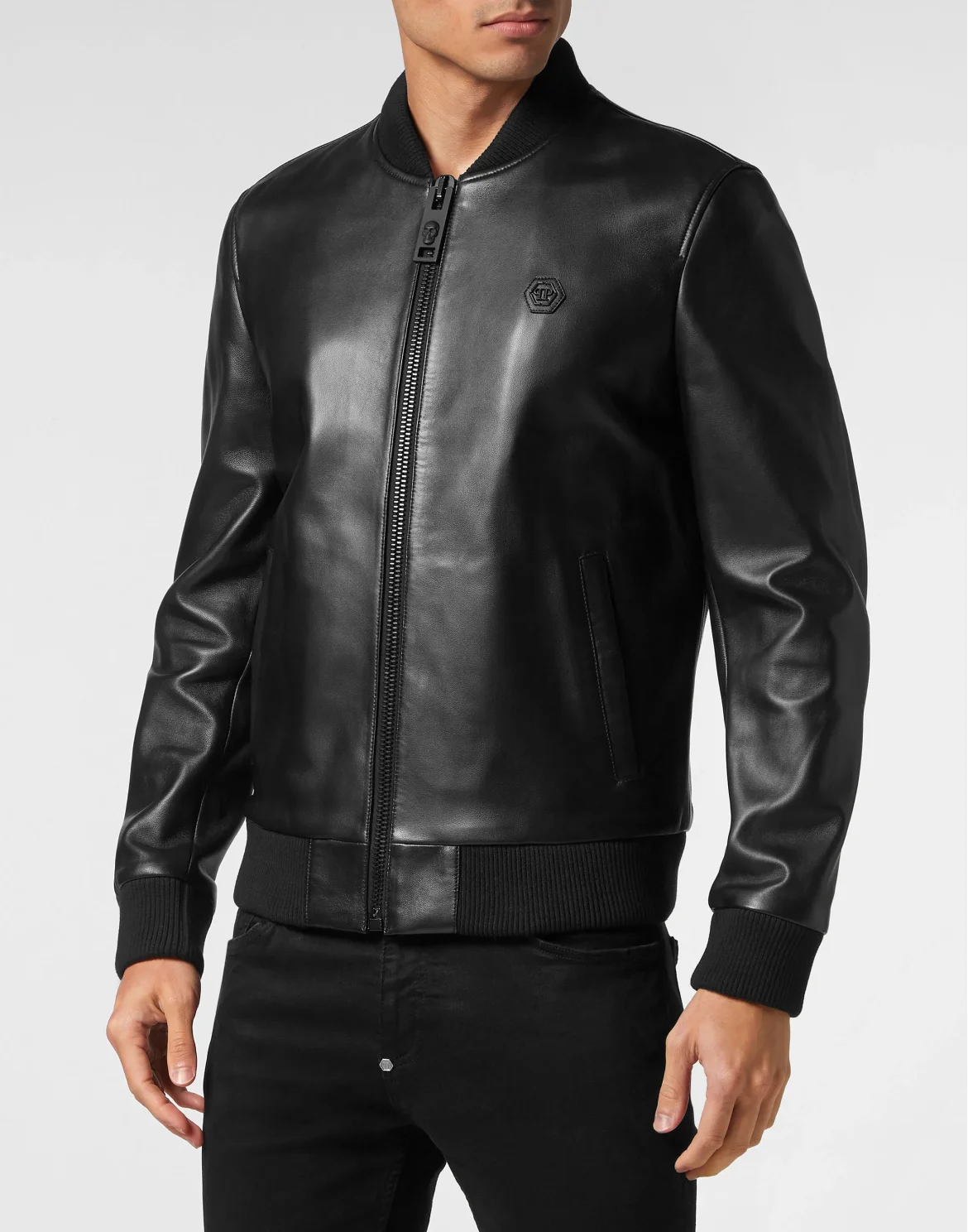 Leather Bomber with Crystals Skull&Bones, цвет: Черный