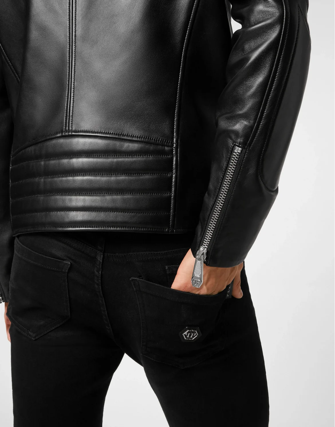 Padded Leather Biker Jacket, цвет: Черный