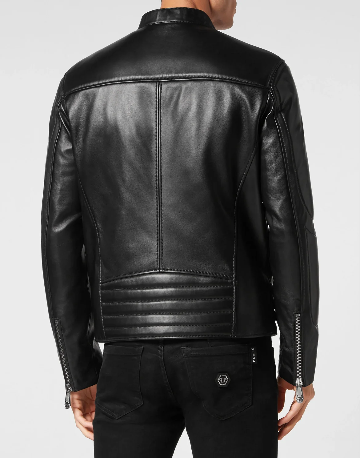 Padded Leather Biker Jacket, цвет: Черный