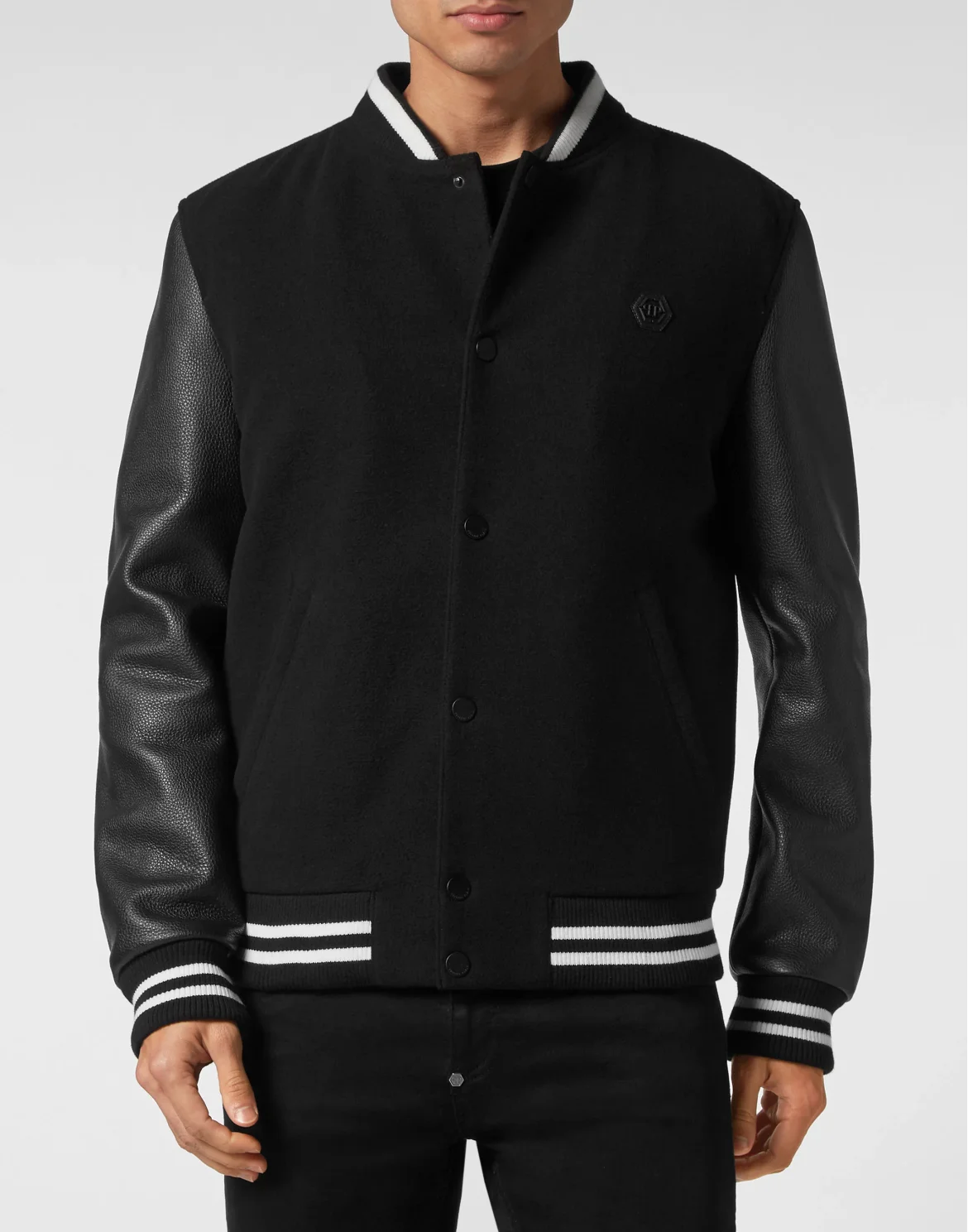 College Bomber with Deer Leather Sleeves Skull strass, цвет: Черный