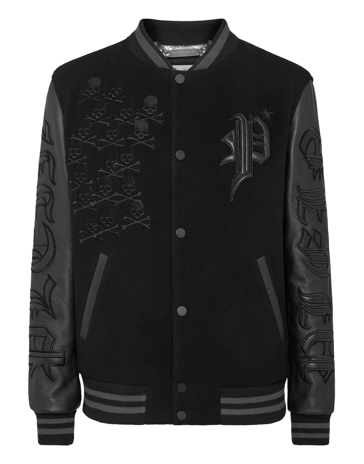 Wool College Bomber with Leather Arms Gothic Plein, цвет: Черный