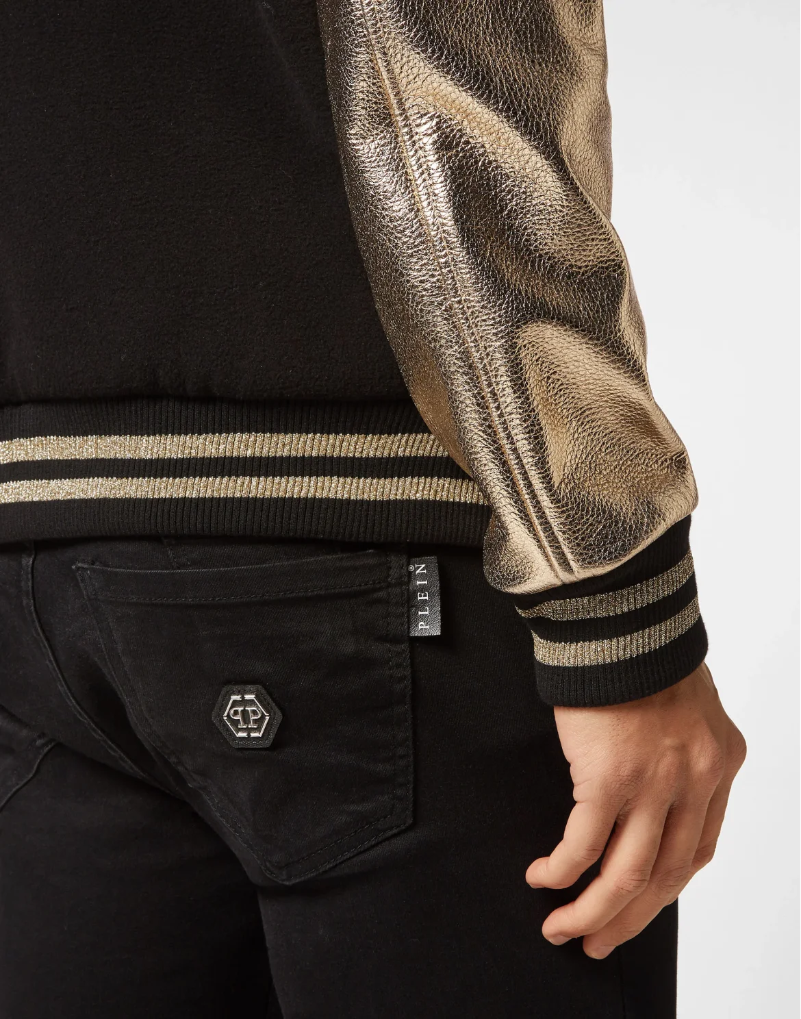 Wool College Bomber with Leather Arms, цвет: Черный