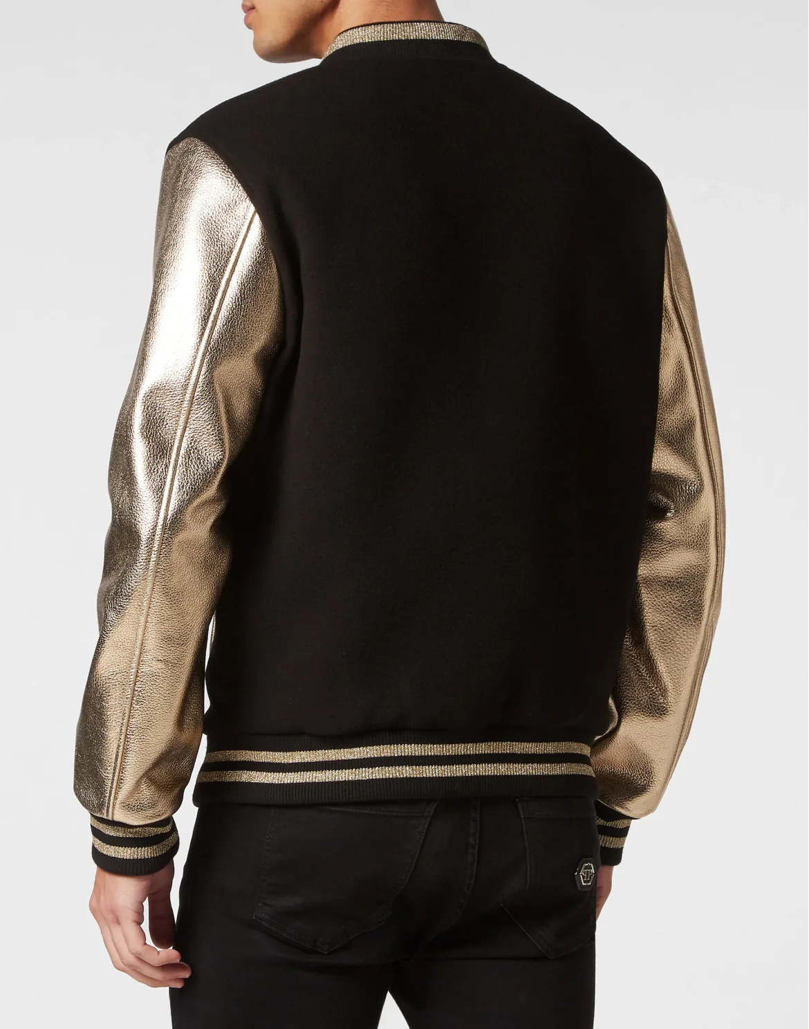 Wool College Bomber with Leather Arms, цвет: Черный