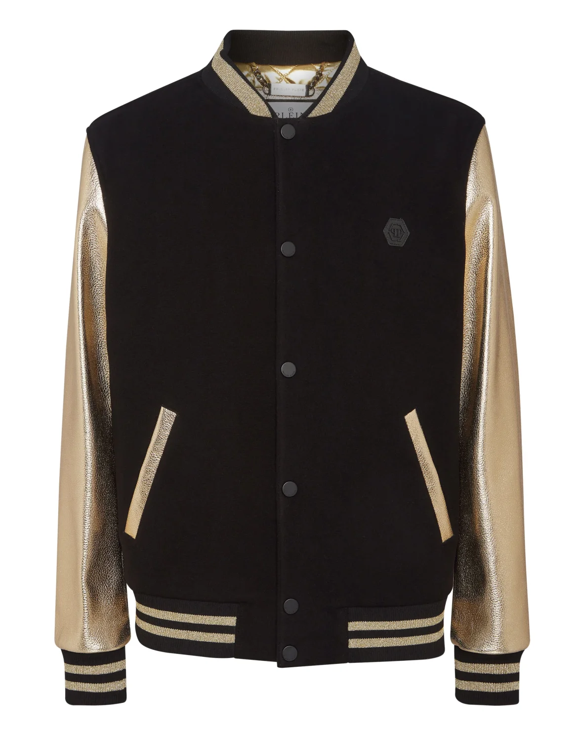 Wool College Bomber with Leather Arms, цвет: Черный