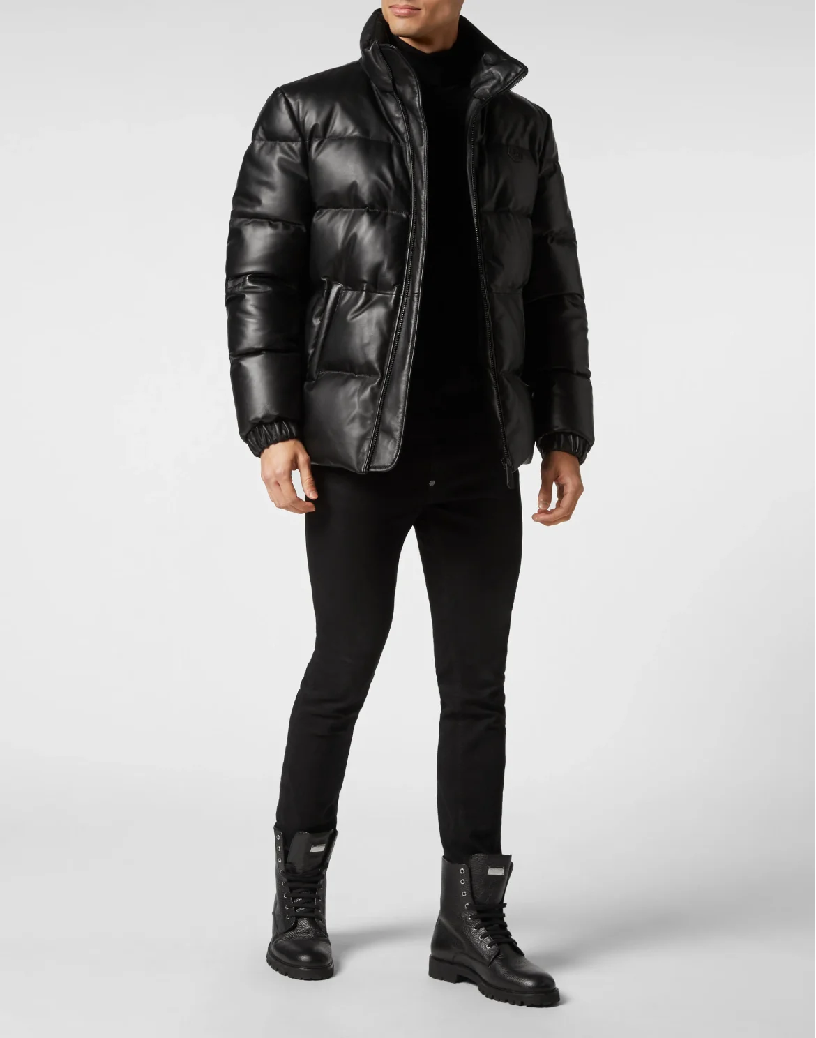 Leather Puffer Jacket, цвет: Черный