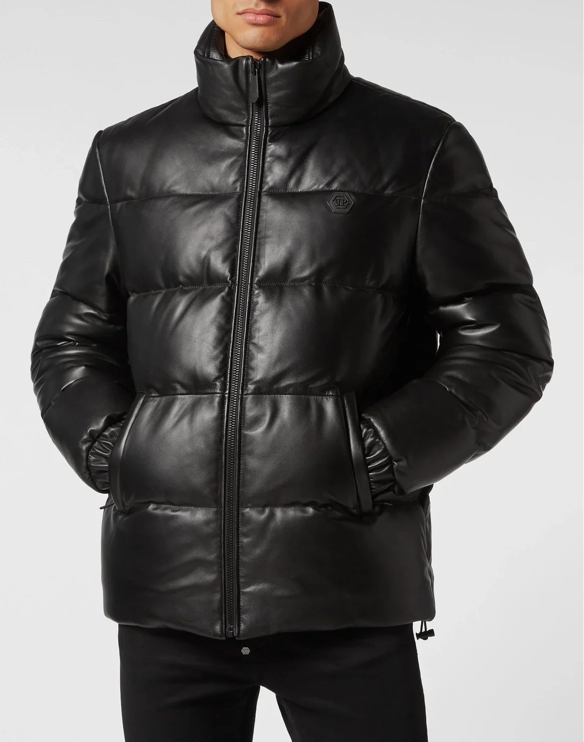 Leather Puffer Jacket, цвет: Черный