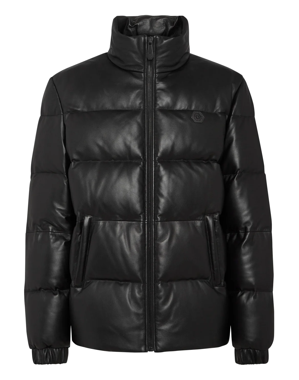 Leather Puffer Jacket, цвет: Черный