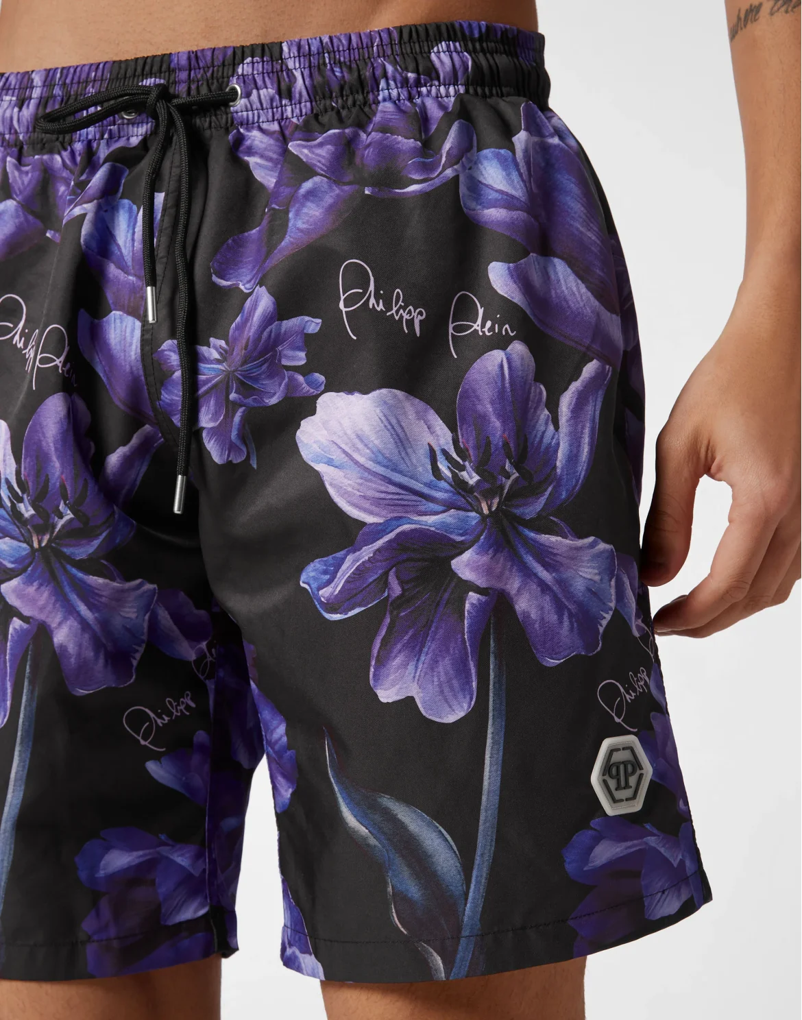 Long Swim-Trunks Flowers, цвет: Черный