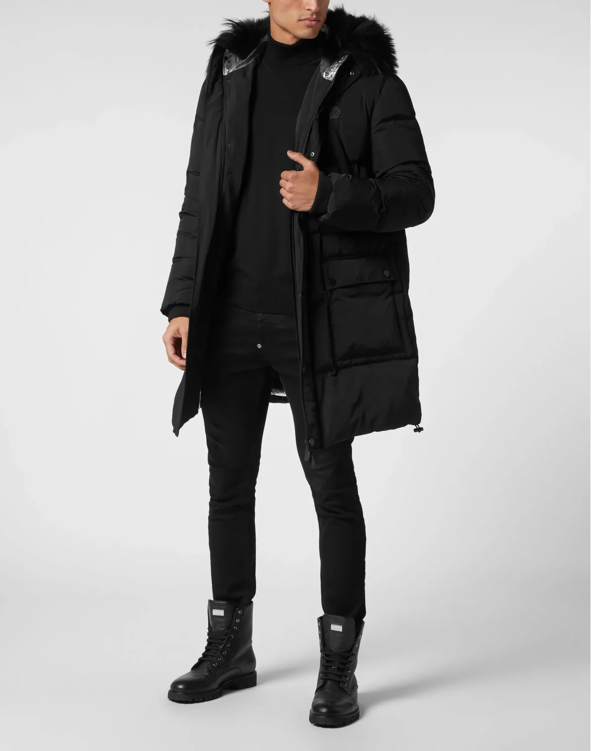 Nylon Parka with Real Fur Skull&Bones, цвет: Черный