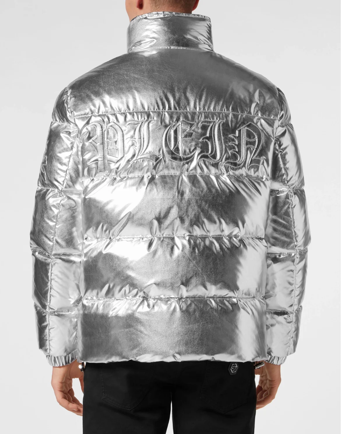 Nylon Puffer Jacket Gothic Plein, цвет: Серебристый