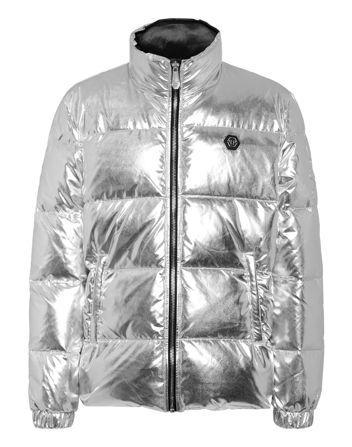 Nylon Puffer Jacket Gothic Plein, цвет: Серебристый