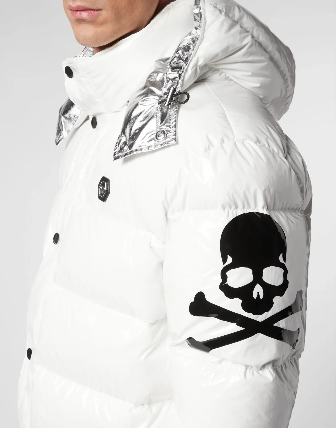Oversize Nylon Puffer Jacket Skull&Bones, цвет: Белый