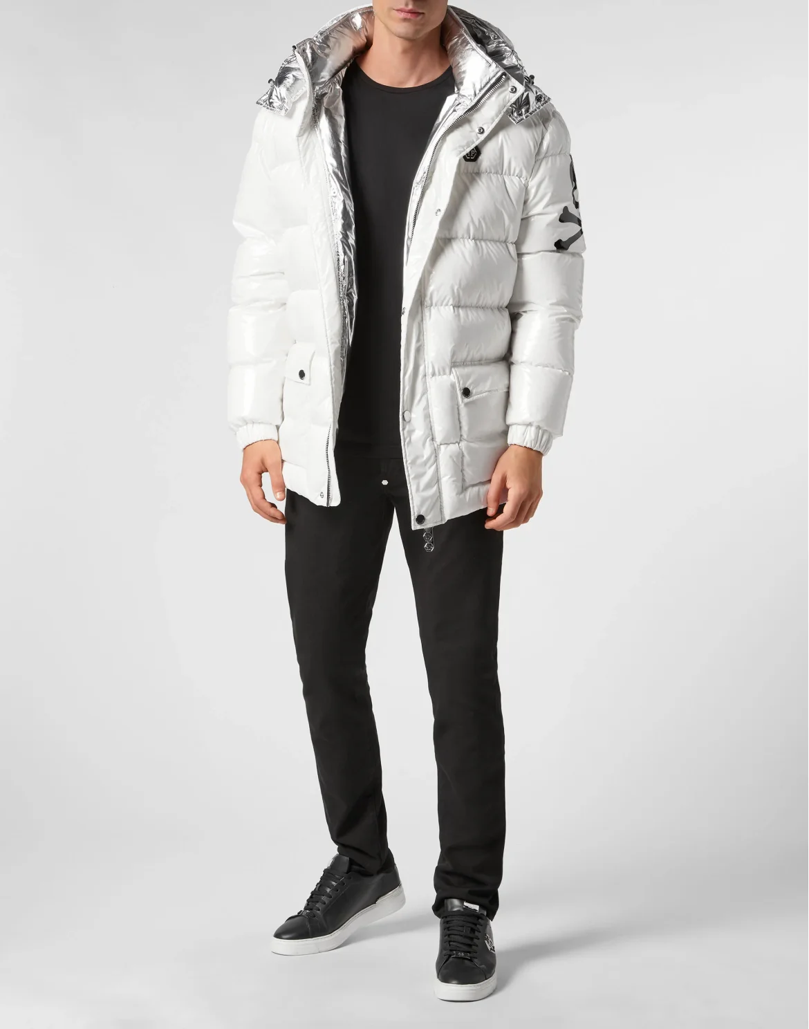 Oversize Nylon Puffer Jacket Skull&Bones, цвет: Белый