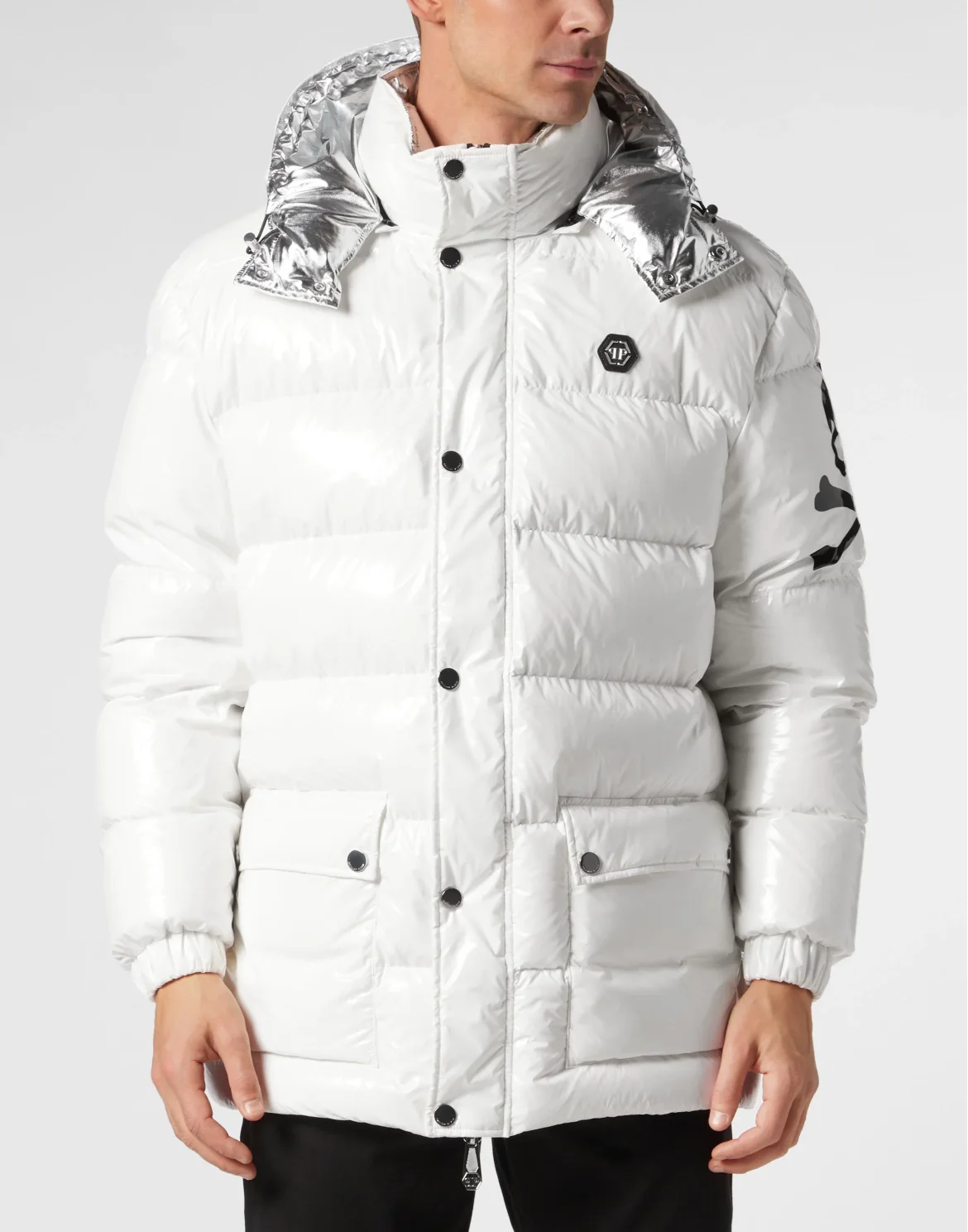 Oversize Nylon Puffer Jacket Skull&Bones, цвет: Белый