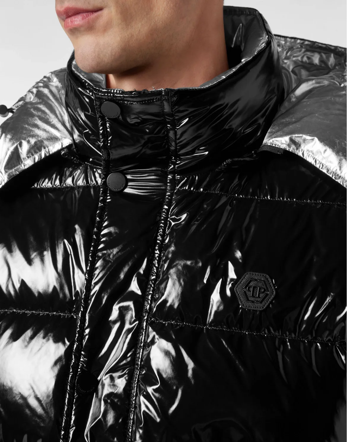 Oversize Nylon Puffer Jacket Skull&Bones, цвет: Черный