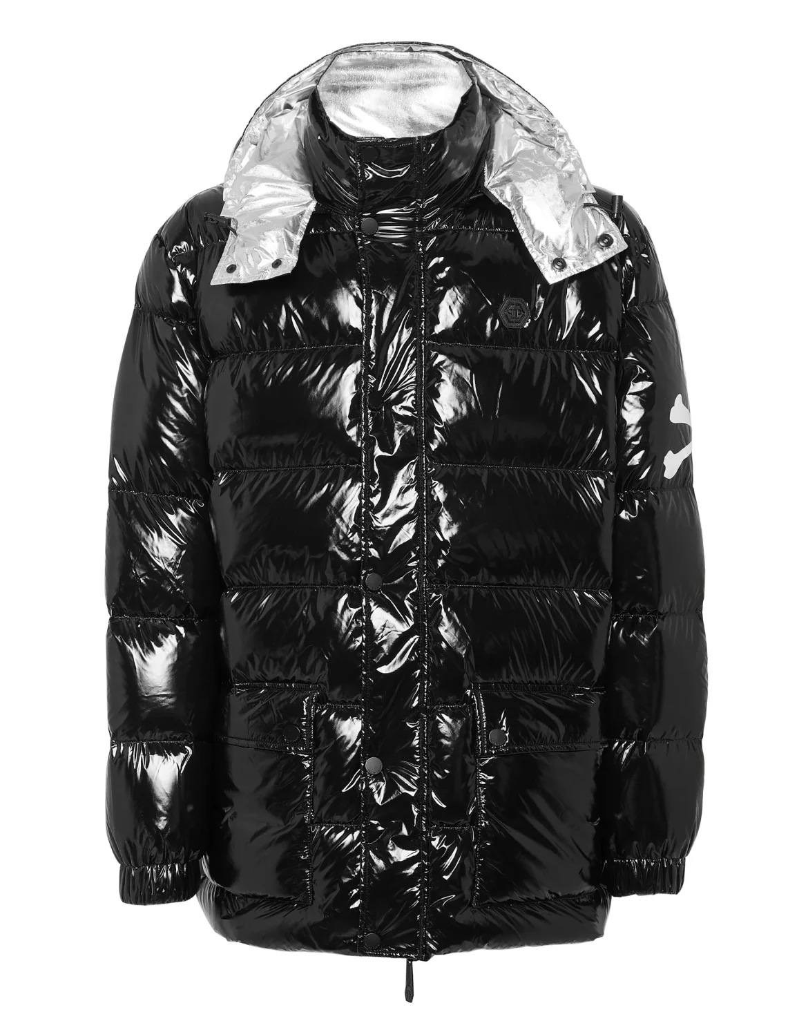 Oversize Nylon Puffer Jacket Skull&Bones, цвет: Черный