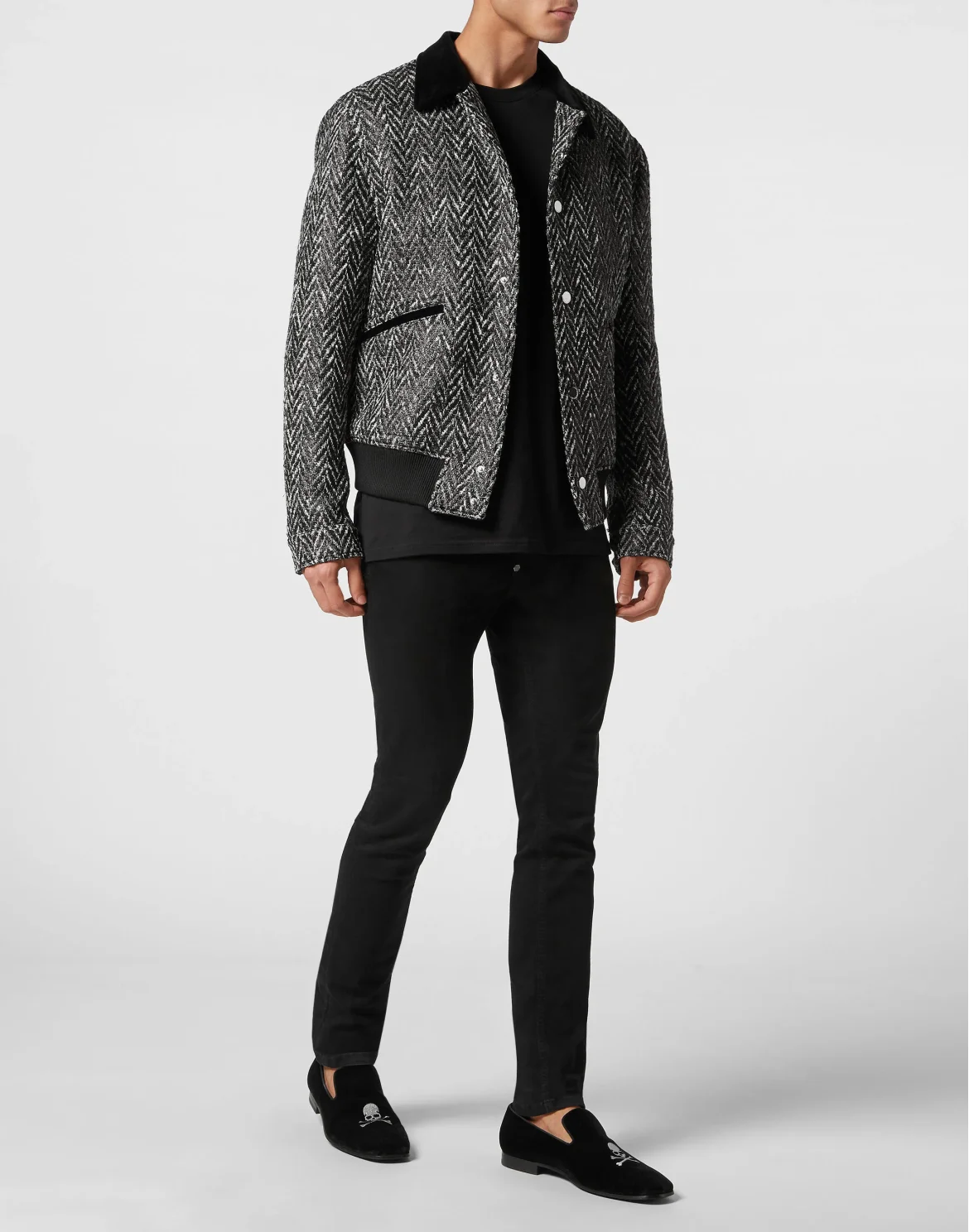 Chevron Collared Bomber Gothic Plein, цвет: Черный