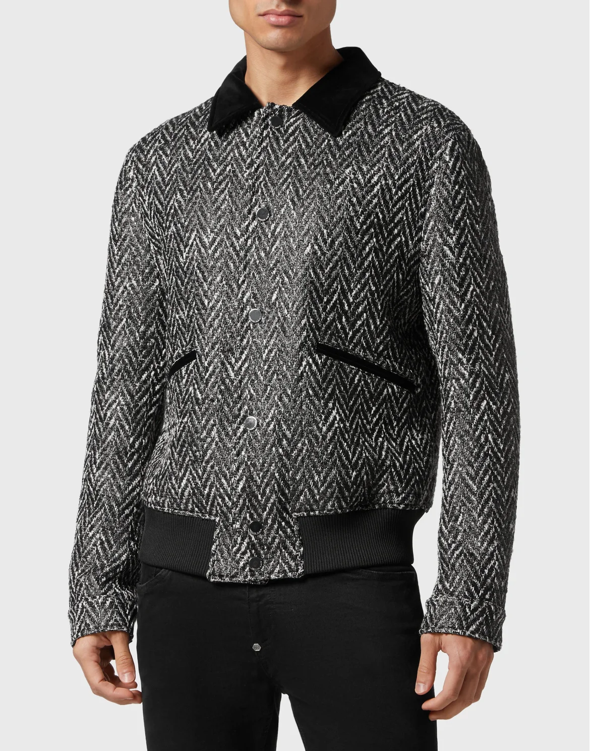 Chevron Collared Bomber Gothic Plein, цвет: Черный
