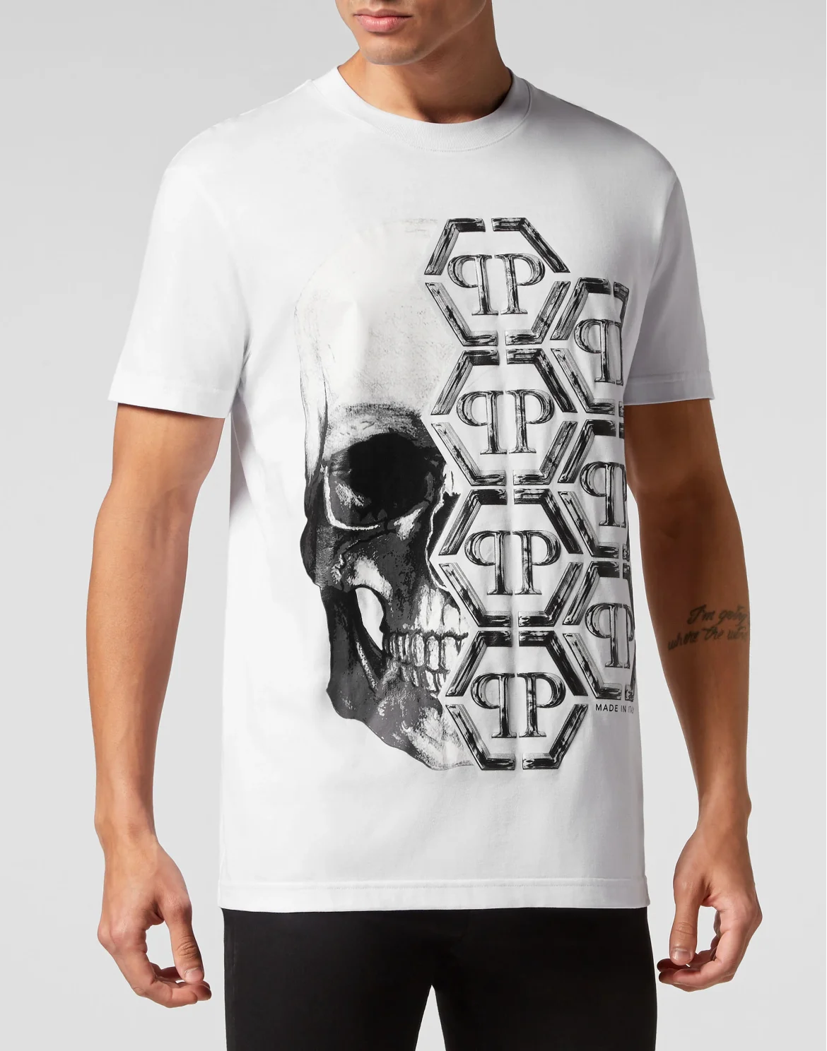 T-shirt Round Neck SS Skull and Plein, цвет: Белый