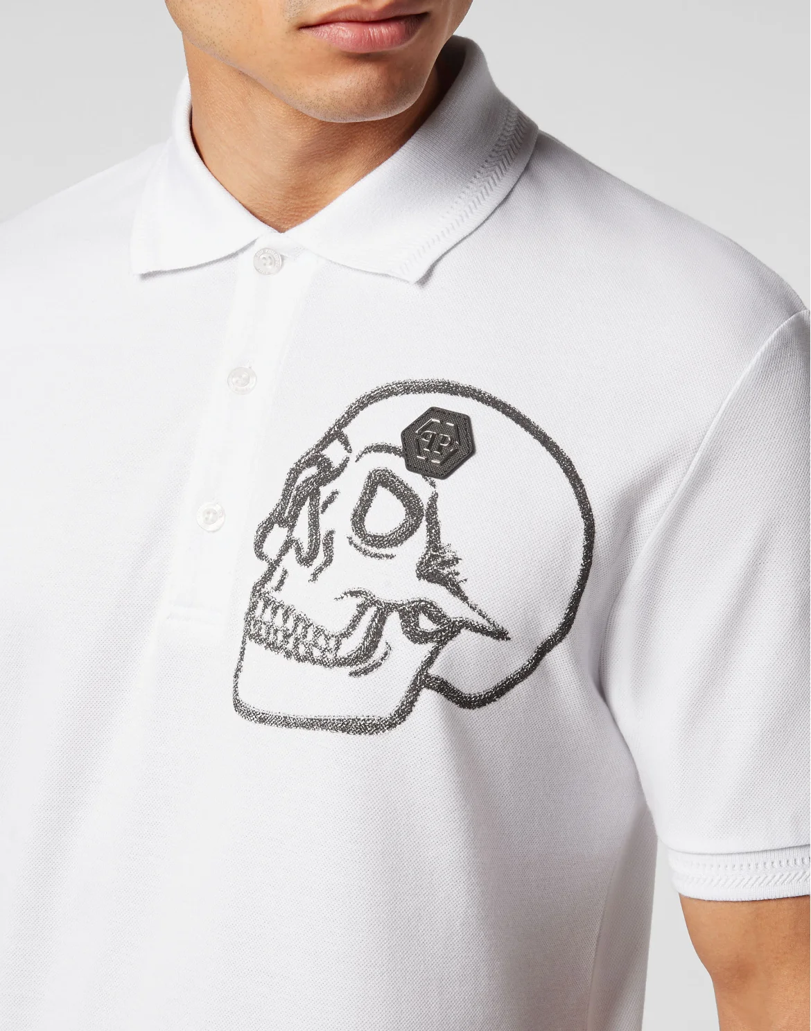 Slim Fit Jersey Polo Shirt Skull, цвет: Белый