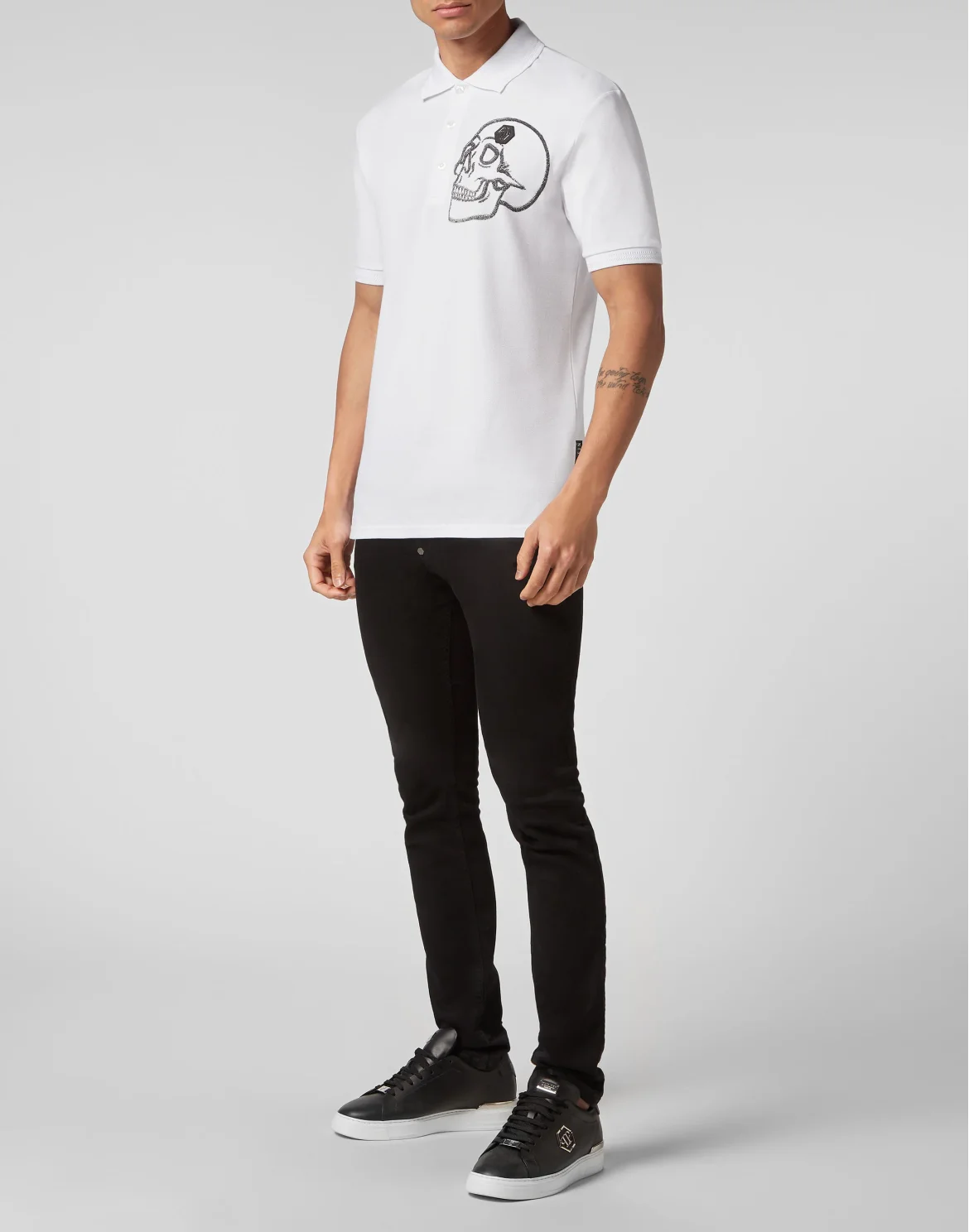 Slim Fit Jersey Polo Shirt Skull, цвет: Белый